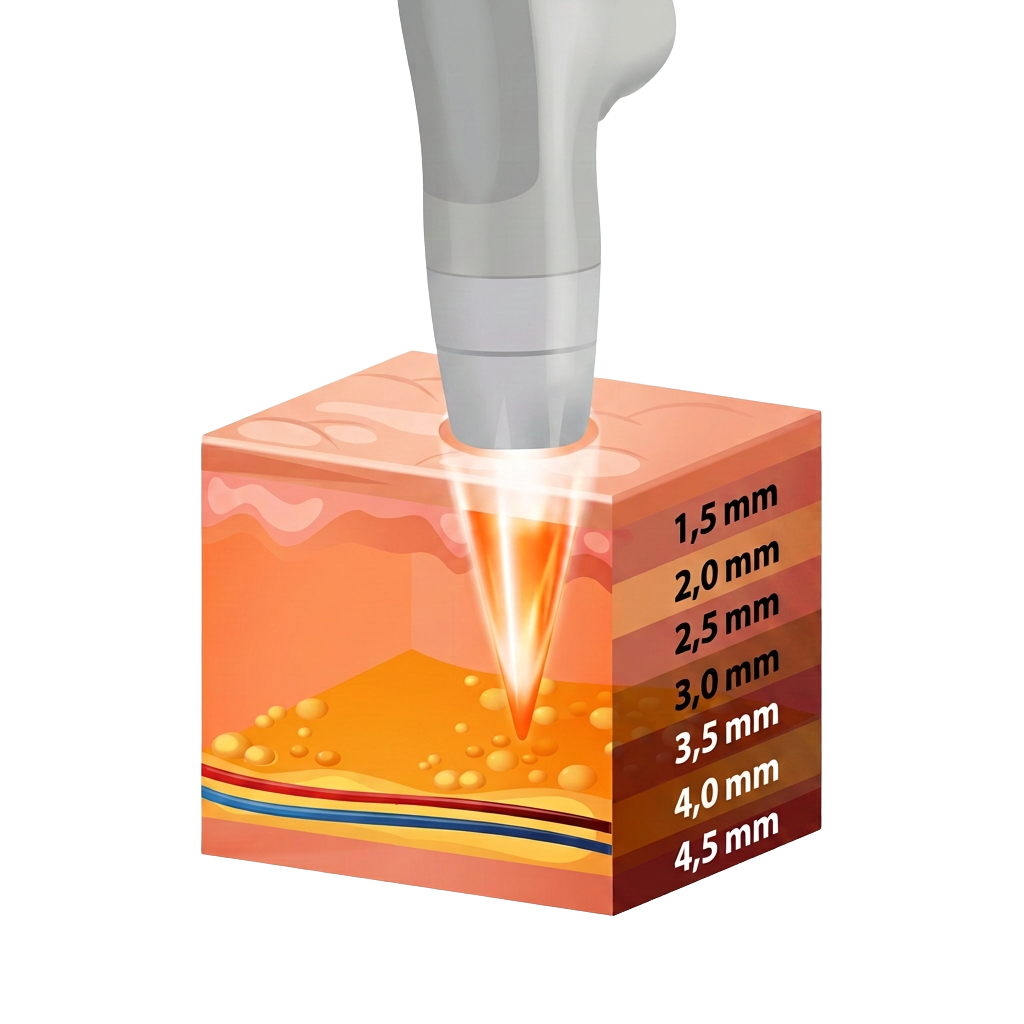 Diagrama de profundidades microfocadas de 1,5 a 4,5 mm atingidas pelo Hi Pro